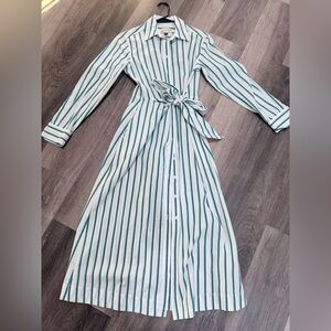 Universal Thread Green and White Striped Long Sleeve Dress